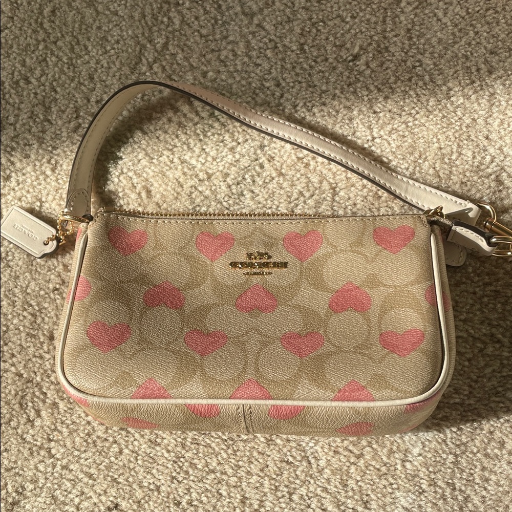 Coach Tan and Pink Heart Wristlet
